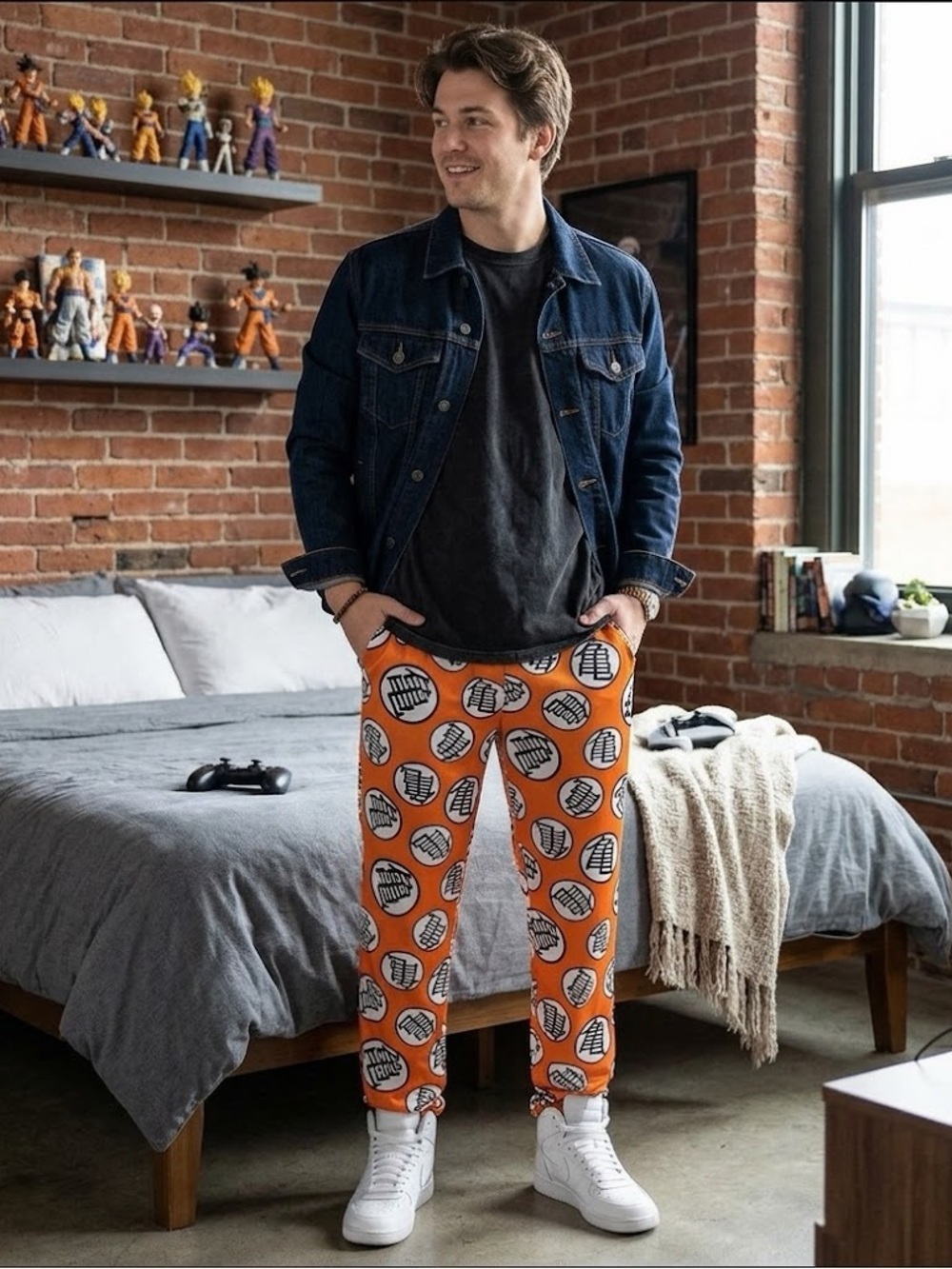 Dragon Ball Z Anime All Over Print Men's Orange Sleep Pajama Pants Size Large